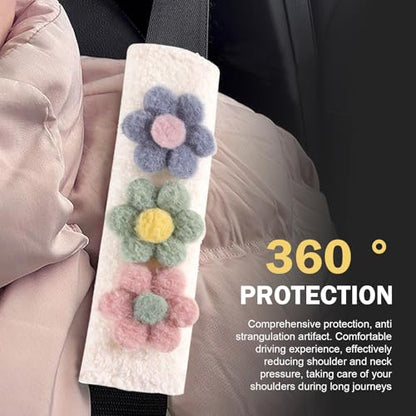 2 PCS Car Seat Belt Cover Pads & Tissue Box Set, Cute Flower Safety Seatbelt Covers Cushion, 9.4" x 2.5" Soft Plush Shoulder Strap Protector, Universal Seat Belt Cover for Adults and Kids - size: 2 Pcs Car Seat Belt Cover Pads & Tissue Box Set