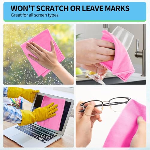 Microfiber Cleaning Cloth - 6 Pack Glasses Cleaning Cloth, 16" x 14" Window Cleaning Rags, Streak Free Lint Free Polishing Cloths Wipes for Eye Glass, Stainless Steel, Windshield, Pink - color: Pink, size: 6 Pk-16" X 14"