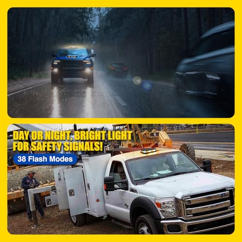 LUMENIX 42 LED Roof Top Strobe Beacon Light Bar Hazard Warning Emergency Flashing Plow Lights with Controller for Construction Vehicles Tow Trucks Postal Cars Snowplow Amber White (Patent Design) - color: White Amber