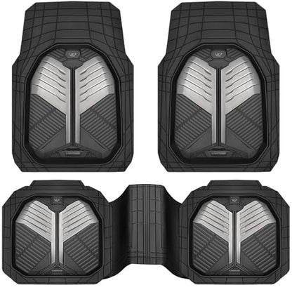 CAR PASS Heavy Duty Rubber Car Mats, Deep-Dish Car Floor Mats All Weather, Universal Two-Tone Trim-to-Fit for SUVs Trucks Sedans, Waterproof Anti-Slip, 3 Pieces V12 Black and Metallic Gray - color: Black and Gray