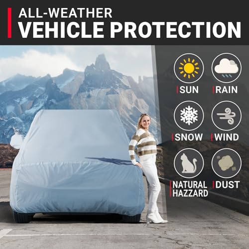 iCarCover 18-Layers Premium Universal Fit SUV Car Cover Waterproof All Weather Sun Rain Snow UV Protection Outdoor Indoor Full Exterior Covers for Automobiles Sedan Hatch Coupe Fit for 202-209 inch - size: 23. Fit Large Size SUV Length 202-209 inch