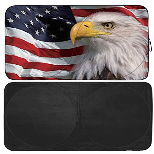 Gven Windshield Sun Shade for Car Front Window Cover Sunshades Visor Automotive Sun Shield for Full-Size Sedan & SUV, Mid-Size SUV, Sports Cars Mid-Size Pickup Truck Car Accessories (Flag, L) - color: US Flag, size: Large