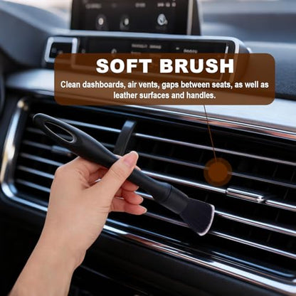 6pcs Car Detailing Brush Set, Soft Medium and Hard Bristle Automotive Cleaning Brushes Multi-Use Car Interior Detail Dust Brush Tools for Auto Truck SUV RV Motorcycle Leather Exterior