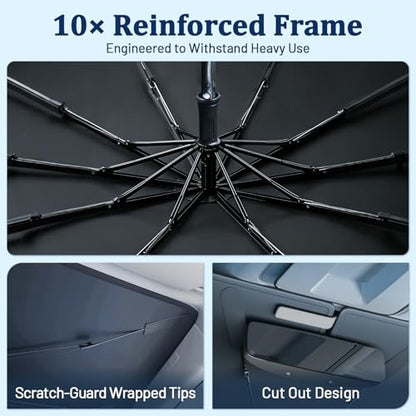 [2026 Upgraded] Windshield Sun Shade Umbrella, Front Window Sunshade with Thermo Shield Fabric, Foldable Car Sun Visor for Heat Reduction and Interior Protection (Medium-59 L x 31" W) - size: Medium