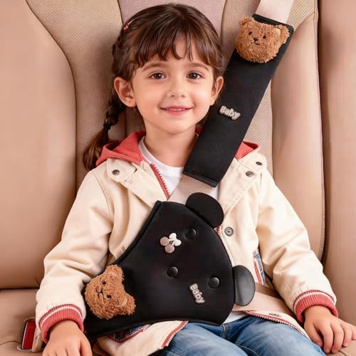 Seat Belt Cover Pad for Kids, Cute Animal Child Seatbelt Covers for Girls and Boys (Bear(Black)) - color: Bear(black)