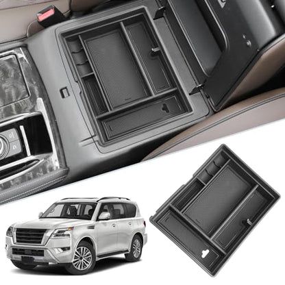 SKTU for 2021-2024 Nissan Armada/ 2022 2023 2024 Infiniti QX80 Center Console Organizer 2024 QX80/ 2024 Armada Console Tray 2023 2024 Armada Accessories (Front Driver's Row) - color: 2021-2024 Armada / 2022-2024 QX80 B