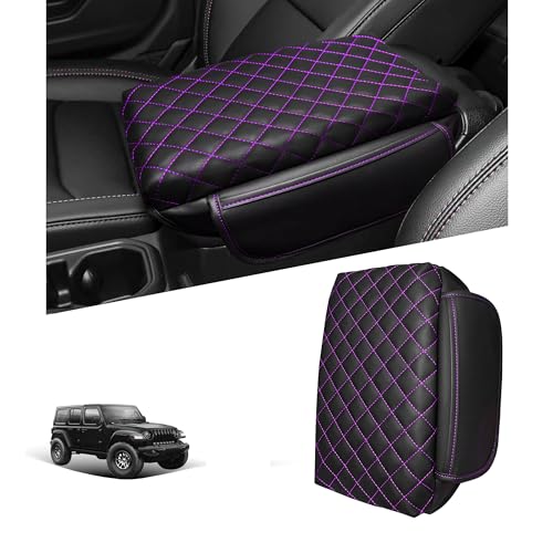Center Console Cover for Jeep Wrangler JL 2018-2026 & Gladiator JT 2020-2026 1.2in Thickness Armrest Cover Leather Arm Rest Lid Protector Cushion Pad with Stroage Pockets Interior Accessories (Purple) - color: Purple