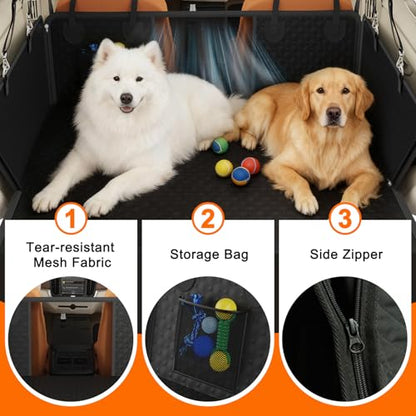 Dog Car Seat Cover with PU Leather Updated,Hard Bottom & Mesh Window, Waterproof Dog Car Seat Cover for Back Seat, Cat-Scratch Resistant Fabric,Backseat Cover for Dogs for Car SUV and Trucks