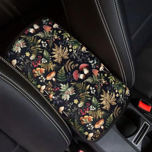 Dreaweet Car Armrest Cover Pad Black Center Console Cover Replacement for Car SUV Truck Sedan,Cute Mushroom Car Accessories for Women Girly - color: Mushroom Leaf