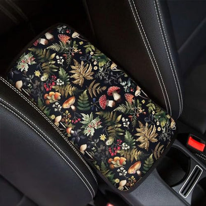Dreaweet Car Armrest Cover Pad Black Center Console Cover Replacement for Car SUV Truck Sedan,Cute Mushroom Car Accessories for Women Girly - color: Mushroom Leaf