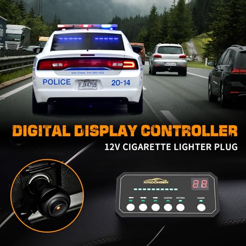 XRIDONSEN 2x 17 inch Blue Emergency Lights Bar 40 LED Dash Strobe Lights Interior Front/Rear Windshield Lights Safety Flashing Warning Hazard Light for Ambulance Firefighter Police Vehicles Trucks Car - color: Blue