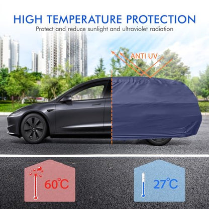 Tesla Model Y Car Cover Waterproof All Weather, 6 Layers Outdoor Full Exterior Cover Rain Sun UV Snowproof Protection with Zipper Cotton, Mirror Pocket and Charging Port - style: Model Y