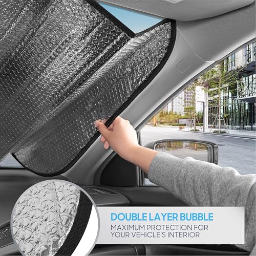 BDK Pink Butterfly Front Windshield Sunshade Accordion Folding Style Auto Shade for Cars Trucks SUVs Vans Blocks UV Rays Sun Visor Protector Easy Setup Keeps Your Vehicle Cool 58" x 27"
