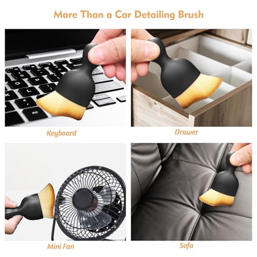 Car Interior Cleaning Brush with Ultra Soft Bristles, Car Duster Interior, Auto Detailing Brushes Dusting Car Accessories for Dashboard, AC Vents, Leather, Scratch-Free (2Pcs_Yellow)