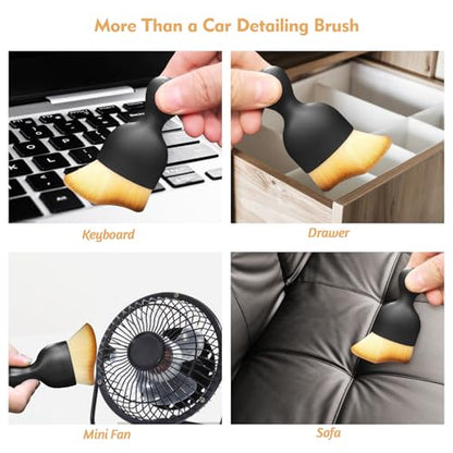 Car Interior Cleaning Brush with Ultra Soft Bristles, Car Duster Interior, Auto Detailing Brushes Dusting Car Accessories for Dashboard, AC Vents, Leather, Scratch-Free (2Pcs_Yellow)