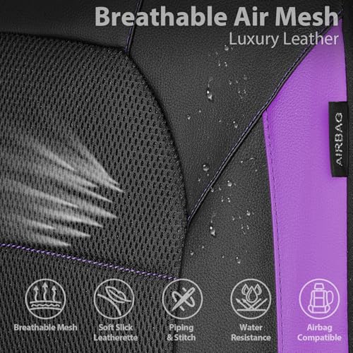 CAR PASS Leather Seat Covers, Breathable Universal Car Seat Cover Full Set for Cute Women Girly,Super 5mm Composite Sponge Inside,Airbag Compatible fits Most Auto,SUVs,Trucks,Vans(Black&Purple) - color: Black&Purple, size: Full Set
