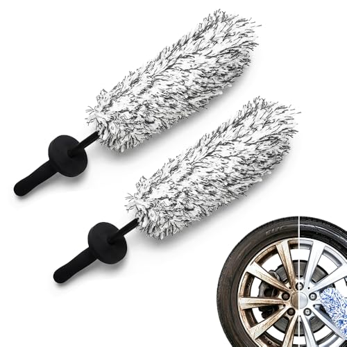 Wheel Barrel Brush,2026 New Long Handle Microfiber Wheel Brush Car Duster Exterior,Car Duster Interior Multipurpose Cleaning Tool (Black/2pcs) - color: Black/2pcs