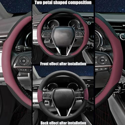 Steering Wheel Cover Standard Size Medium 14.5-15 inch, Breathable Microfiber Leather, Anti-Slip, Soft Grip, Universal Fit for Cars SUVs Trucks, Black and Burgundy - color: Black and Red