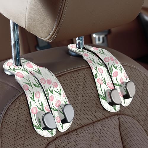 CoBak Purse Hook for Car - Universal Premium Stitched Leather and Aluminum-Magnesium Alloy Double Car Seat Back Storage Hook for Purses, Handbags, Bags (2 Pack),Tulip - color: Tulip, size: Double-Hooks