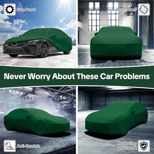 WinPower Indoor Car Cover, Fit Sedan 181-192 Inch Soft Stretch Breathable Dustproof Scratch Protection Elastic Full Cover for Underground Garage Auto Show, Green - size: L-CAR(181-192 Inch)