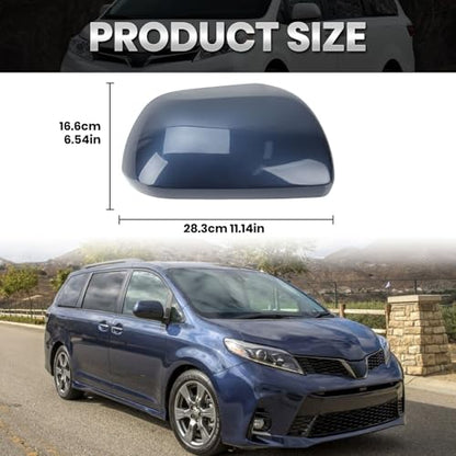 Compatible with 2012-2020 Toyota Sienna Right Side Mirror Cover Cap, Blue Passenger Side Clip-on Mirror Cap Replacement Without Turn Signal Light Replaces for 87915-08021-J0 - color: Right Blue