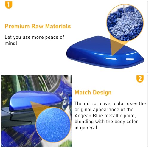 Moonlinks Compatible with 2016-2021 Honda Civic Driver Side Mirror Cover Replacement,Aegean Blue Metallic for 10th Gen Civic,2019-2022 Insight,Left Side Door Rearview Mirror Cap Trim(1PC) - size: 10th-left Blue