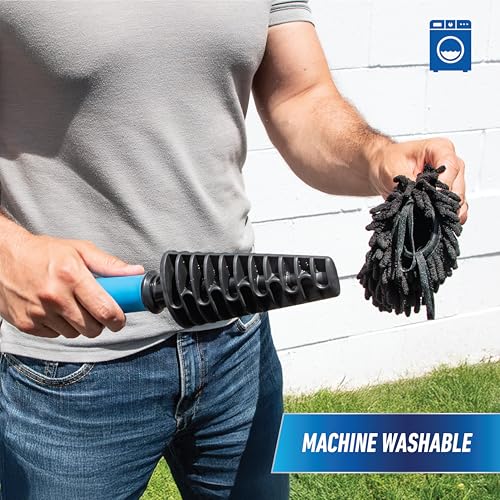Unger 7” Hydropower Wheel & Detail Brush with Adjustable On/Off Water Control Valve for Car and Auto Cleaning, Non-Scratch Microfiber Sleeve, Machine Washable, Flexible for Rims, Tires, and Wheels