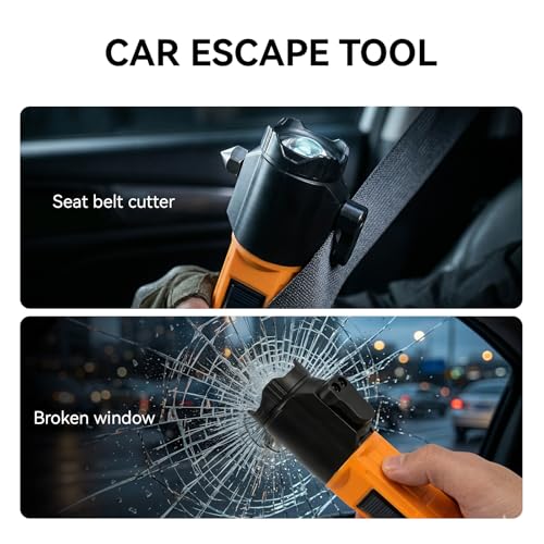 Solar Flashlights for Car Emergency Flashlight, Multi-Functional Escape Tool with Window Breaker Seatbelt Cutter Alarm Buzzer, Zoomable Spotlight for Roadside Assistance, Camping, Survival Black-1P - color: Black-1P