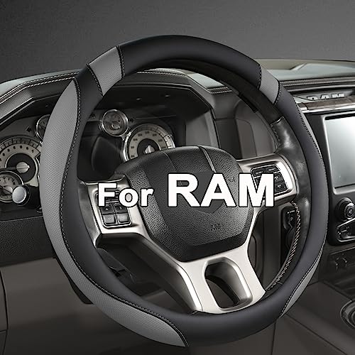 West Llama Customized Auto Car Steering Wheel Cover for Dodge RAM 1500 2500 3500, 15.5-16 inch (Black+Gray-Large Size) - color: A-Black+Gray, size: Large Size (15 ½''-16'')