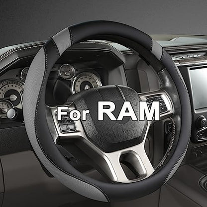 West Llama Customized Auto Car Steering Wheel Cover for Dodge RAM 1500 2500 3500, 15.5-16 inch (Black+Gray-Large Size) - color: A-Black+Gray, size: Large Size (15 ½''-16'')
