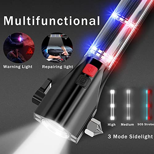 MOTORBUDDY All-in-1 Car Safety Hammer, Multi-Function Emergency Escape Hammer with Window Breaker and Seatbelt Cutter, Mobile Power, LED Flashlight, Alarm Rescue, Strobe SOS Beacon - color: Metallic