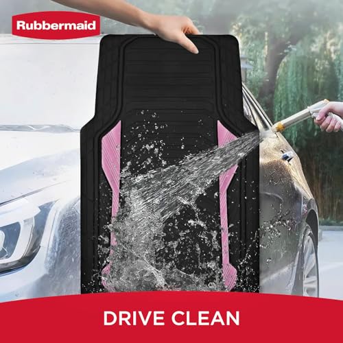 Rubbermaid Car Floor Mat, Heavy Duty All-Weather Car Mats Full Set with Dual-Tone Pink Aluminum Inserts – Universal Fit, Anti-Slip Backing, Trim-to-Fit for Most SUV, Sedan, Van - color: Pink