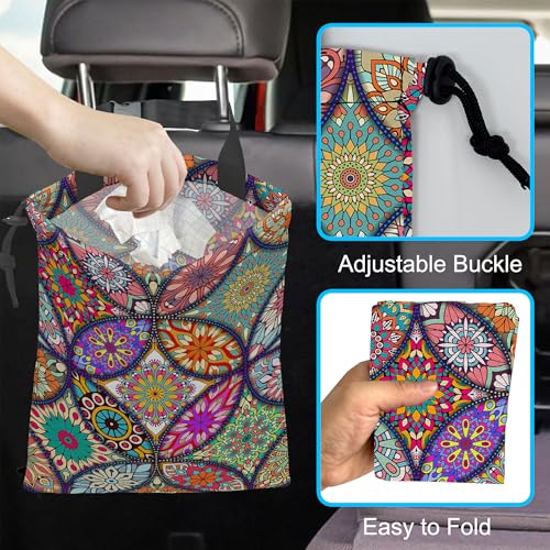 Car Trash Bag Hanging Mandala Flower Car Trash Can Waterproof Garbage Bag Hanging for Car Back Seat - color: Mandala Flower