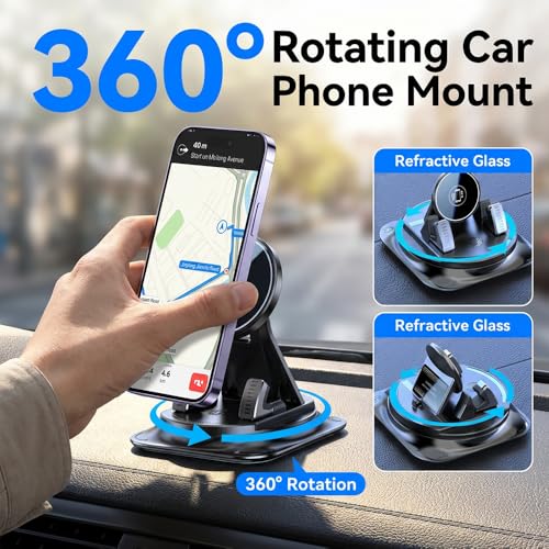 Car Phone Holder 360 Degree Rotation, 2026 New Dashboard Hero Phone Holder, Adjustable Universal Car Phone Mount for Car Magnetic Interiorcar Navigation Mount for Drivers (2PCS) - color: 2PCS
