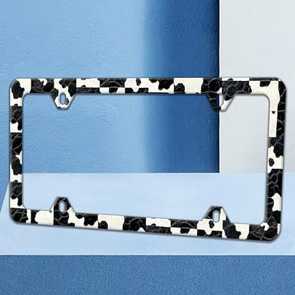 Black and White Cow Print License Plate Frame Spots Texture License Plate Holders Funny Auto Accessory Bracket Stainless Steel License Plate Frames with Screws for Women Men 6x12 Inch 4 Holes - color: Black And White Cow Print