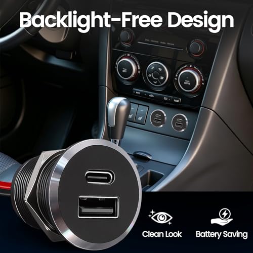 12V USB Outlet All-Aluminum QC 3.0 USB-A & USB-C PD3.0 Dual Fast Car Charger Socket, Recessed Mount Car USB Port for Car Truck Boat RV Camper Van Trailer (Small Version) - color: Small Version