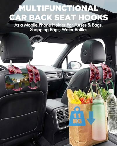 WOCOCN 2 Pack Car Purse Hook for Car Seat Headrest, Double-Sided PrintingPU Leather Purse Holder with Metal Hook, Cute Car Accessories for Women, Men (Car hook - Cherry A) - color: Car hook - Cherry A