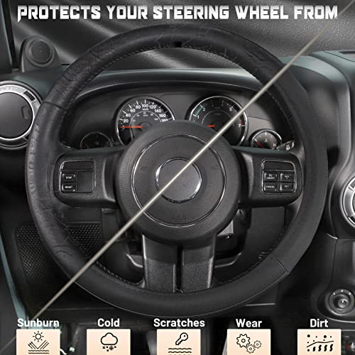 SEG Direct Car Steering Wheel Cover for F-150 Tundra Range Rover 15.5-16 inch, Black Microfiber Leather - color: Black, size: Large size[15 1/2''-16'']