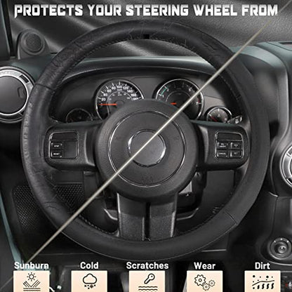 SEG Direct Car Steering Wheel Cover for F-150 Tundra Range Rover 15.5-16 inch, Black Microfiber Leather - color: Black, size: Large size[15 1/2''-16'']