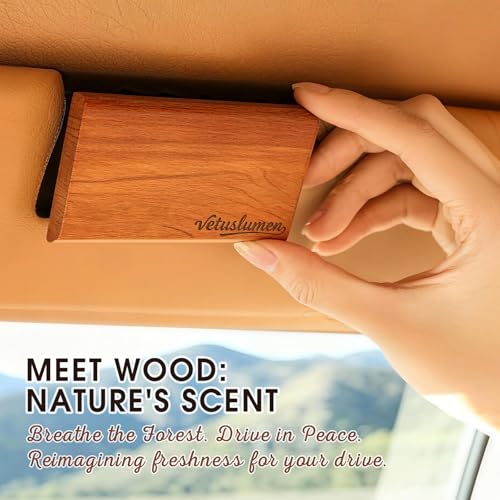Car Air Freshener - 3 Pack (Amber-Teak-Pine) Wooden Air Freshener, Natural Essential Oil Scents, Car Accessories for Women, Smell Good Premium Automotive Gift Set - Metal Clip Included - style: 3 Pcs