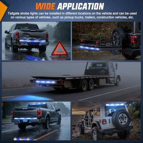 Nilight 60 Inch Truck Tailgate Strobe Light Strip Tail Emergency Bar Rear Window Warning Lamp Ultra-Bright Double Row 360 LED for Pickup Trailers Construction Vehicles Car SUV, Blue White - color: 60" Tailgte Strobe Blue White