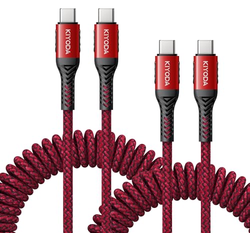 USB C to C Cable 3FT, 2Pack Coiled USB C Cable for Car 66W USB-C Fast Charging Cord Braided USB C to USB C Cable for iPhone 17 16 15, iPad, Samsung Galaxy, Google Pixel and More USB C Device-Red - color: Red, size: 3FT - 2Pack, style: USB C to USB C