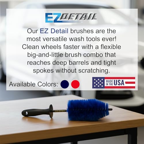 EZ Detail Brush Little - Wheel Rim Cleaner for Cars, Bike, Trucks, Motorcycle, and Other Vehicles. Non-Scratch Auto Detailing Tool, Easily reaches Nook and Crannies - color: Blue