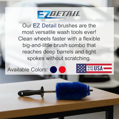 EZ Detail Brush Little - Wheel Rim Cleaner for Cars, Bike, Trucks, Motorcycle, and Other Vehicles. Non-Scratch Auto Detailing Tool, Easily reaches Nook and Crannies - color: Blue