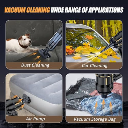 Handheld Car Vacuum Cordless, Mini Vacuum Cleaner Rechargeable, 16000Pa Hand Held Vacuum Cleaner Portable, Small Vacuum with Multi-Nozzles, Dust Duster for Car Home Office Pet (Black Gold)