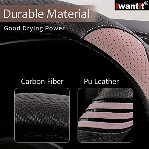 Iwantit® Steering Wheel Covers with Carbon Fiber, Universal Fit 14.5-15 inches for Cars,SUV (Romantic Pink) - color: 001-Romantic Pink