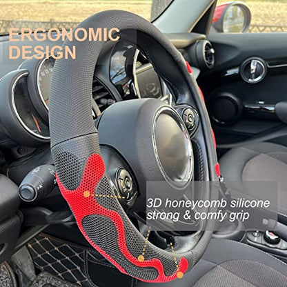 PINCTROT Large Size Comfy Grip Steering Wheel Cover, Anti-Slip Design, 15.5-15.75 Inch(Silicone Red) - color: 2.Red, size: Large Size[15 1/2''-15 3/4'']
