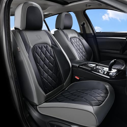 Coverado Car Seat Covers Front Seats, Waterproof Seat Covers, Faux Leather Car Seat Covers 2 Pack, Universal Car Seat Protector Front Seat Cover Fit for Most Cars Trucks SUV- Gray&Black - color: A-Gray&Balck, size: Front