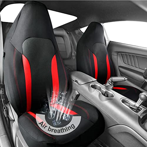 CAR PASS Bucket Car Seat Cover, Breathable 3D Air Mesh-100% Sporty Fabric Front Seats, Airbag Compatible, Universal Fit Automotive SUV Truck Sedan Vans Women, High Back Two Front 2 Piece, Black Red - color: Black Red, size: Two Front Seats