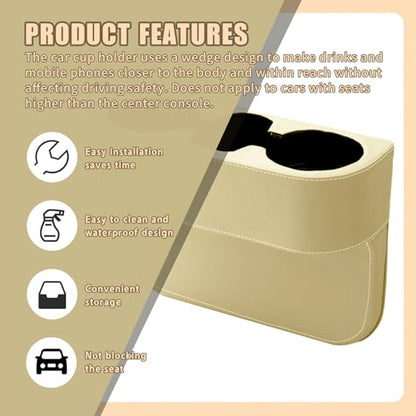 Car Cup Holder, PU Leather Auto Front Seat Organizer, Multifunctional Cup Drink Holders, Gap Filler Storage Box Coin Bucket Console Side Pocket Cell Mobile Phone Holder (Beige) - color: Beige